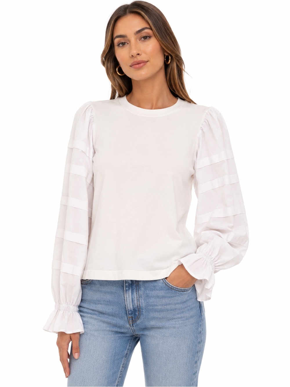 Cinq à Sept 5 à 7 White Pleated Puff Sleeve Top XS